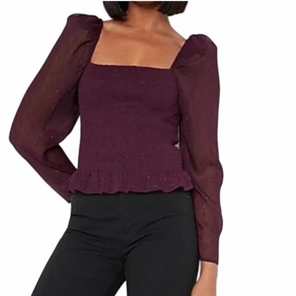 👗 Host Pick👛 NWT Express Deep Purple Long Sleeve Smocked Blouse
